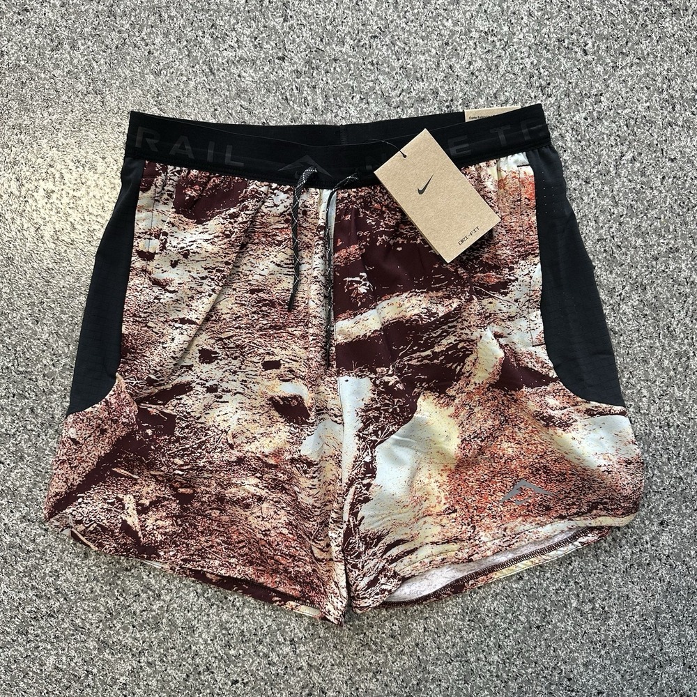 Nike Trail Dri Fit Running Shorts 6" Mens S HV2162-133 AOP Outdoor Brown Lined